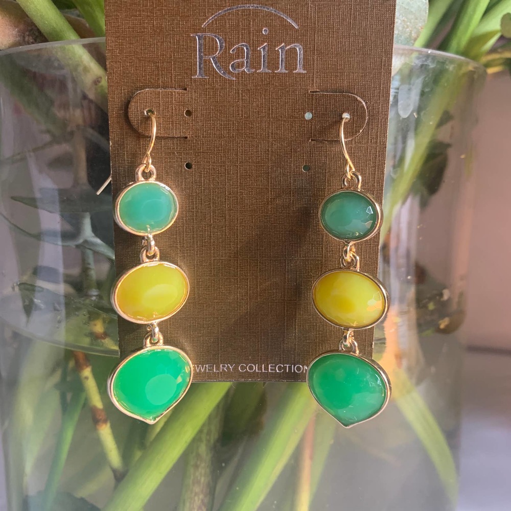 Rain green &‎ yellow stoned drop earrings NWT